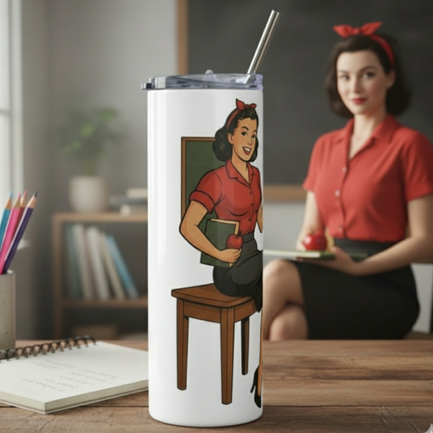 Vaso de Acero Inoxidable para Profesora - Botella Térmica Pin Up "Class in Session"