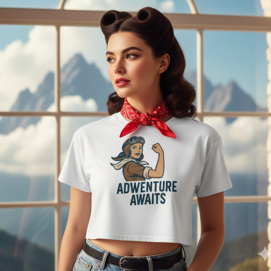 Camiseta corta / Crop-top "Adventure Awaits"