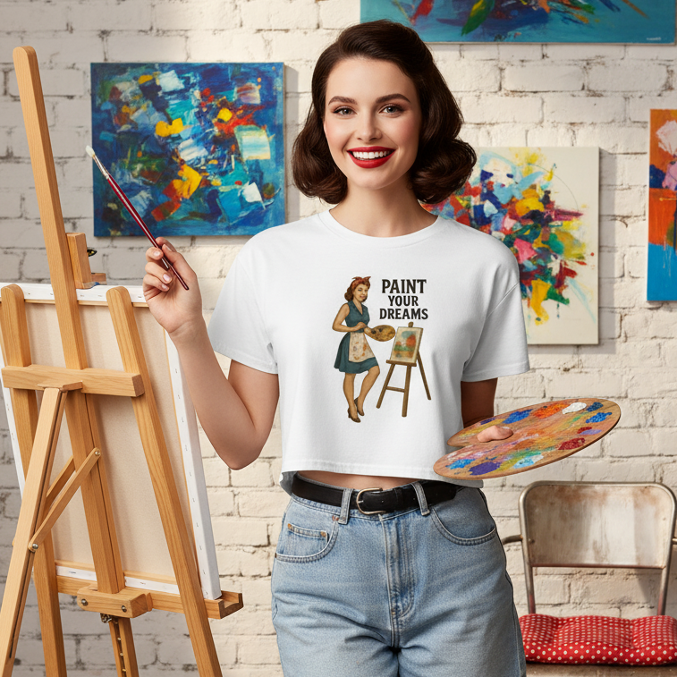 Crop Top de Pintora para Mujer - Camiseta Corta Retro              "Paint Your Dreams"