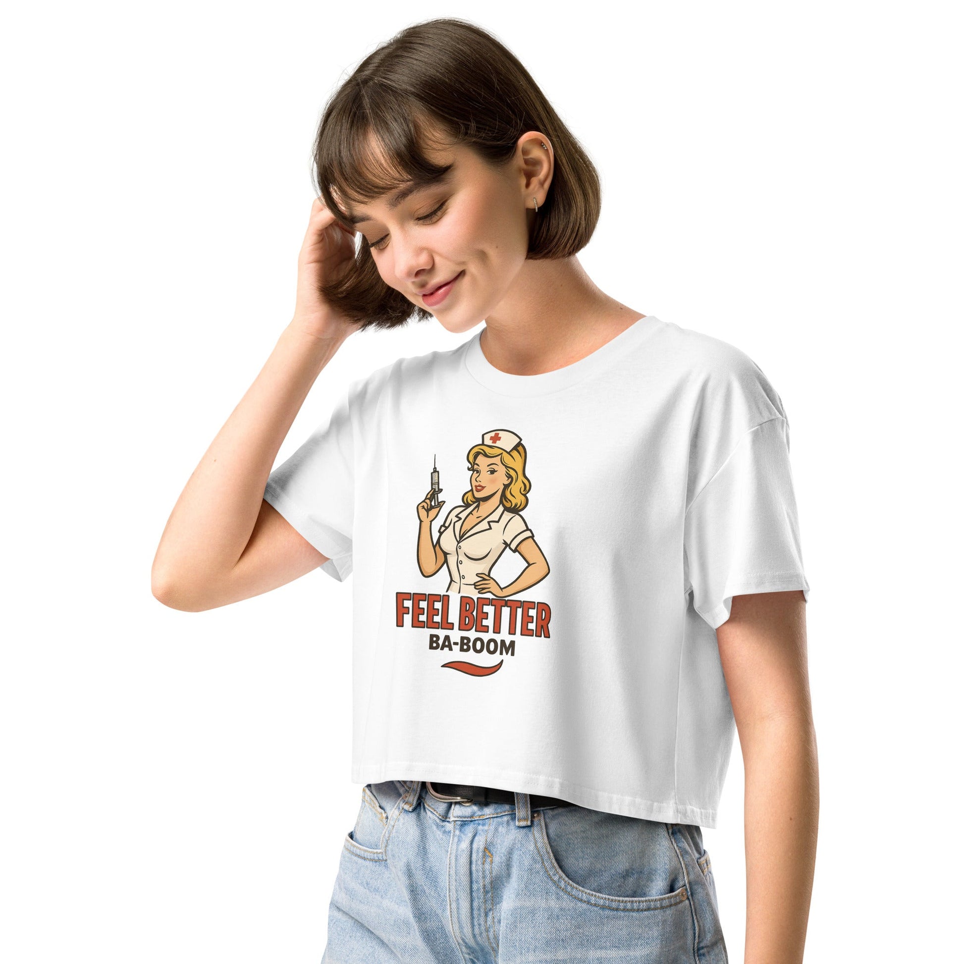 Camiseta corta/Crop top "Feel Better Ba-Boom"
