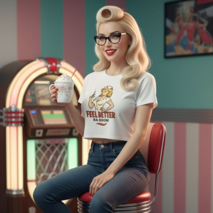 Camiseta corta/Crop top "Feel Better Ba-Boom"