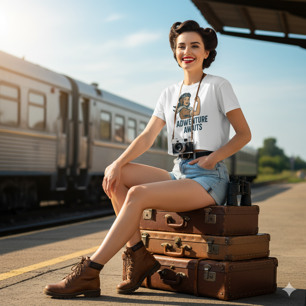 Camiseta corta / Crop-top "Adventure Awaits"