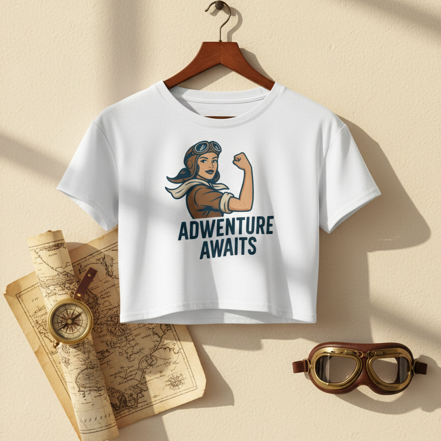 Camiseta corta / Crop-top "Adventure Awaits"