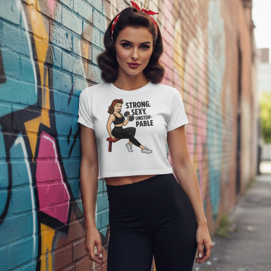 Camiseta corta/Crop top "Workout Pin-Up"