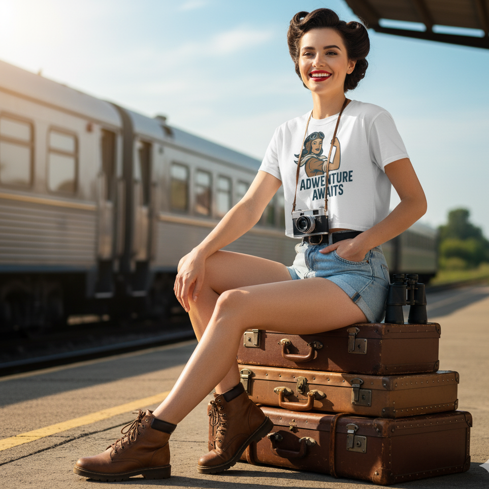 Camiseta corta / Crop-top "Adventure Awaits"