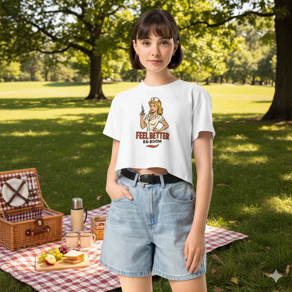 Camiseta corta/Crop top "Feel Better Ba-Boom"